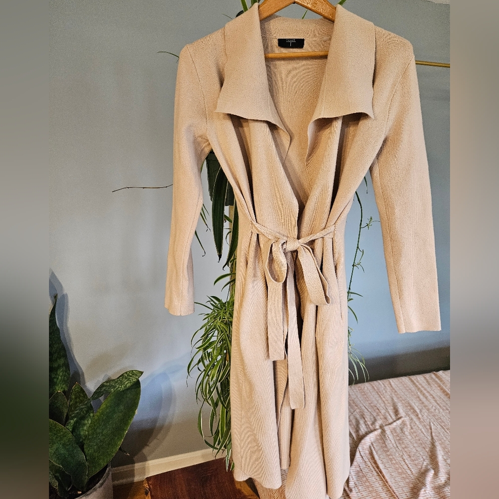 Tahari, Camel Duster, Long Cardigan, Pockets And Tie, S/M